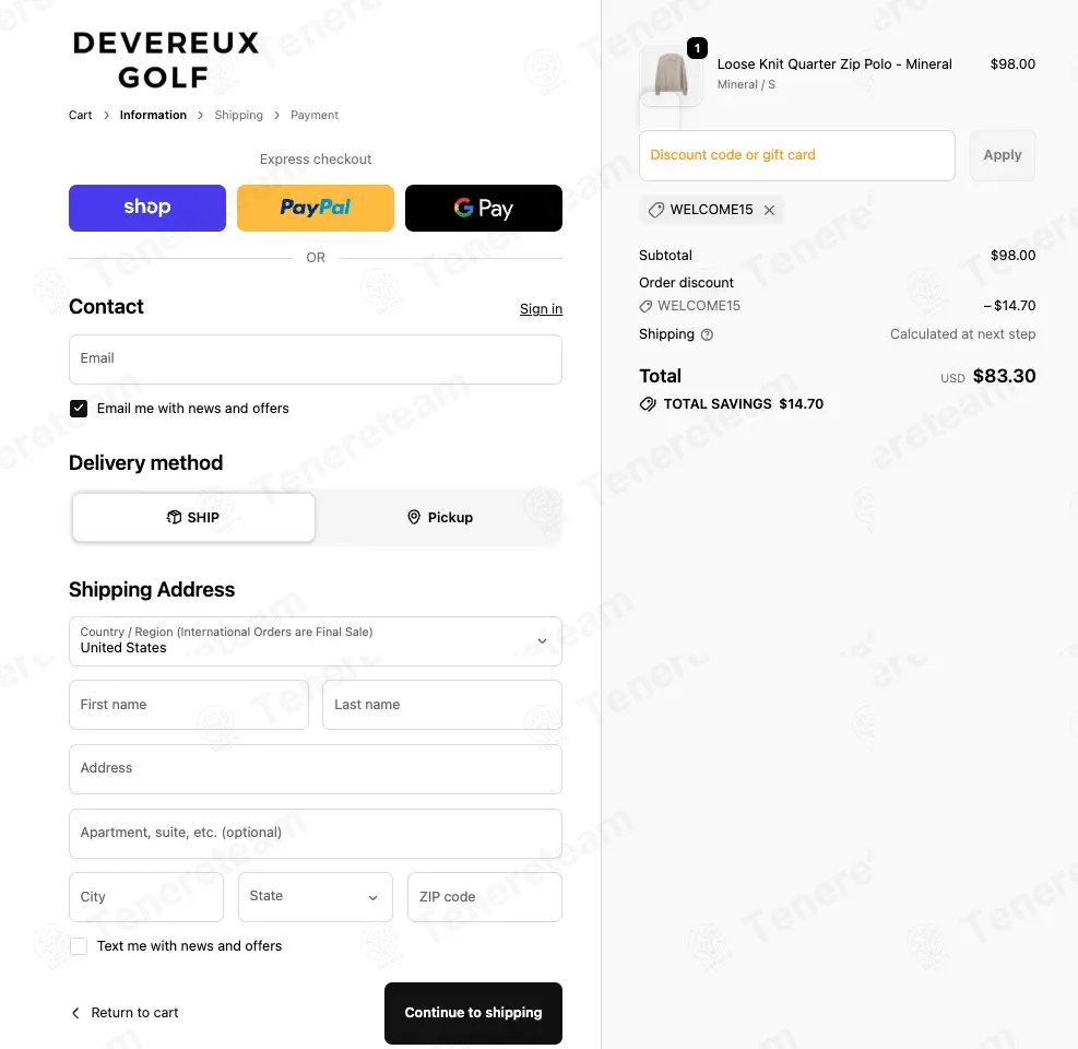Devereux Golf coupon code: 15% off with WELCOME15. Tested and valid as 2 days ago.