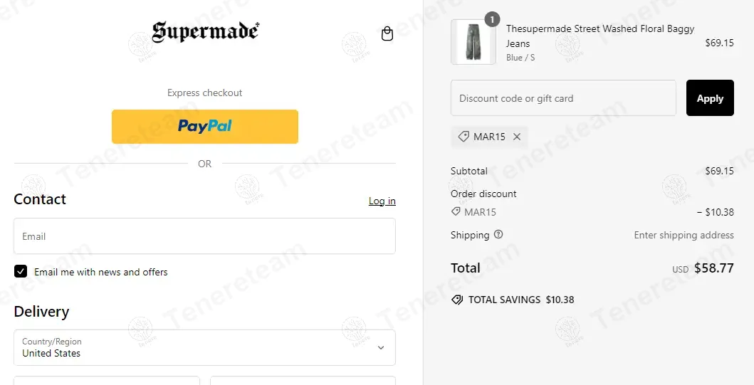 Thesupermade coupon code: 15% off with MAR15. Tested and valid as 1 year ago.