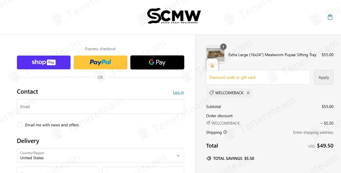 Space Coast Mealworms coupon code: 10% off with WELCOMEBACK. Tested and valid as 1 month ago.