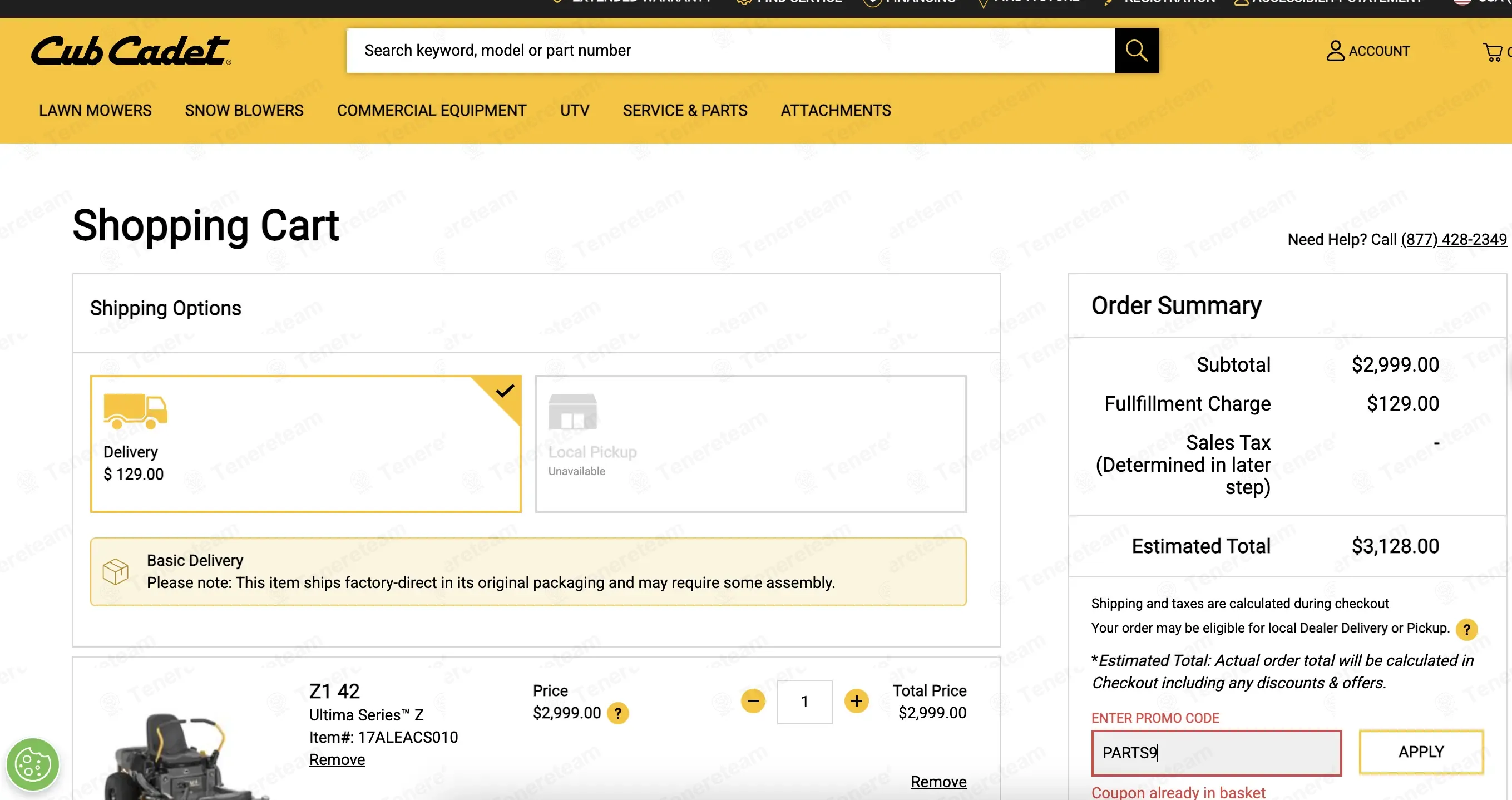 Cub Cadet coupon code: 9% off with PARTS9. Tested and valid as 2 days ago.
