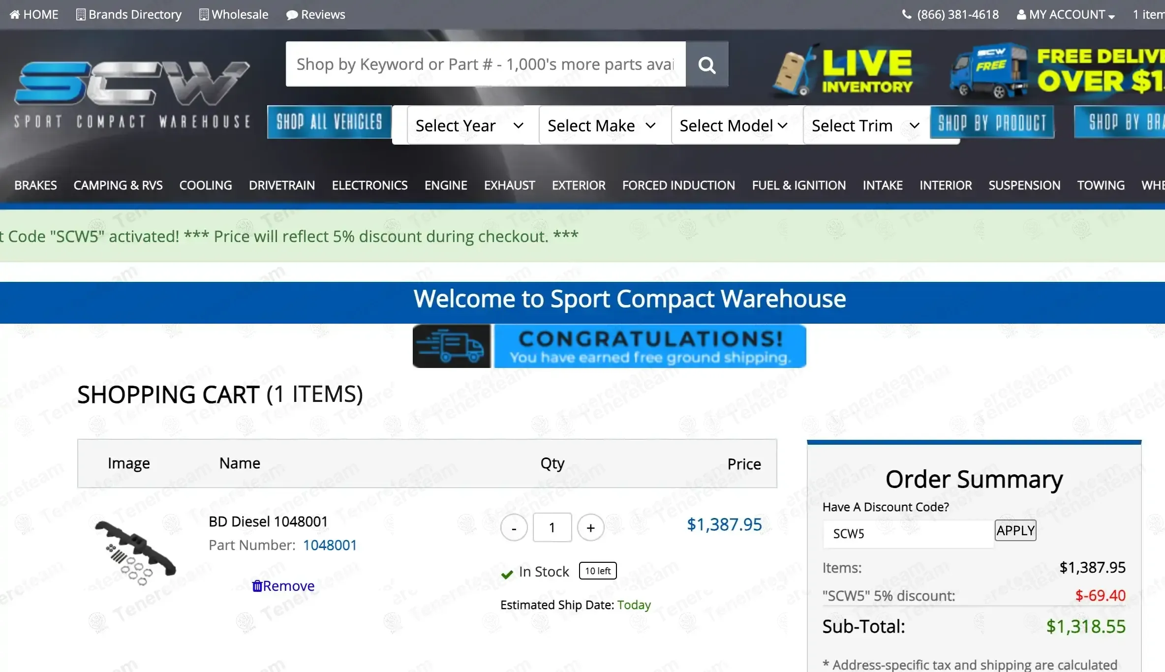 Sport Compact Warehouse coupon code: 5% off with SCW5. Tested and valid as 3 days ago.
