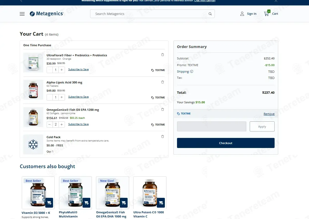 Metagenics coupon code: $15 off with TEXTME. Tested and valid as 1 week ago.