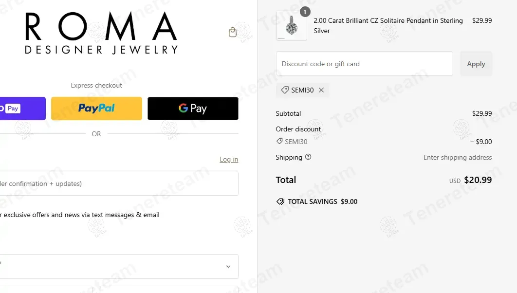 Roma Designer Jewelry coupon code: 30% off with SEMI30. Tested and valid as 1 year ago.