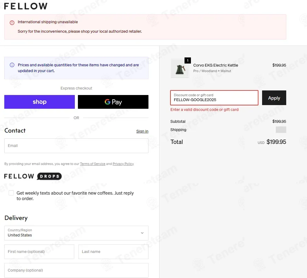 Fellow Products coupon code: 15% off with FELLOW-GOOGLE2025. Tested and valid as 2 months ago.