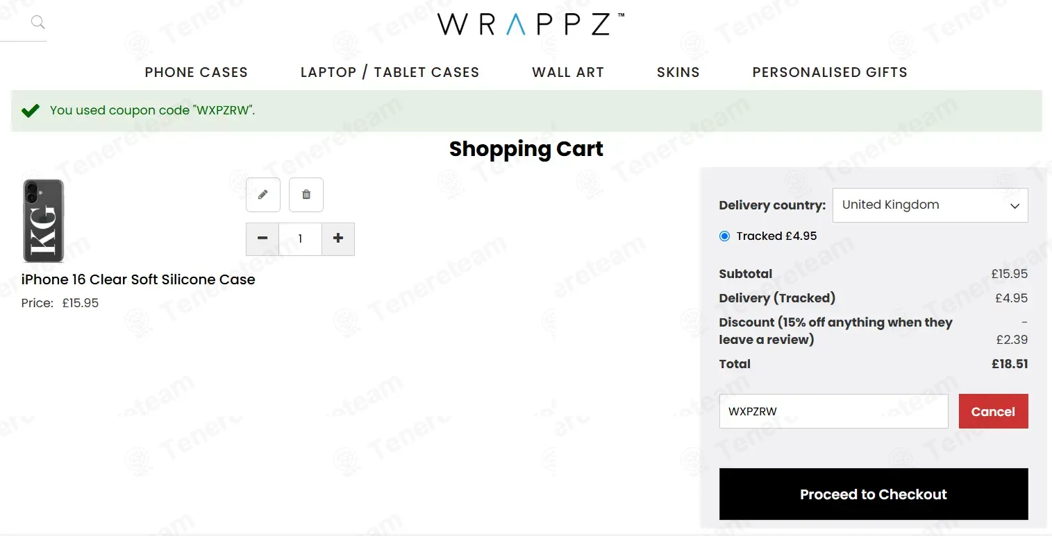 Wrappz coupon code: 15% off with WXPZRW. Tested and valid as 7 months ago.