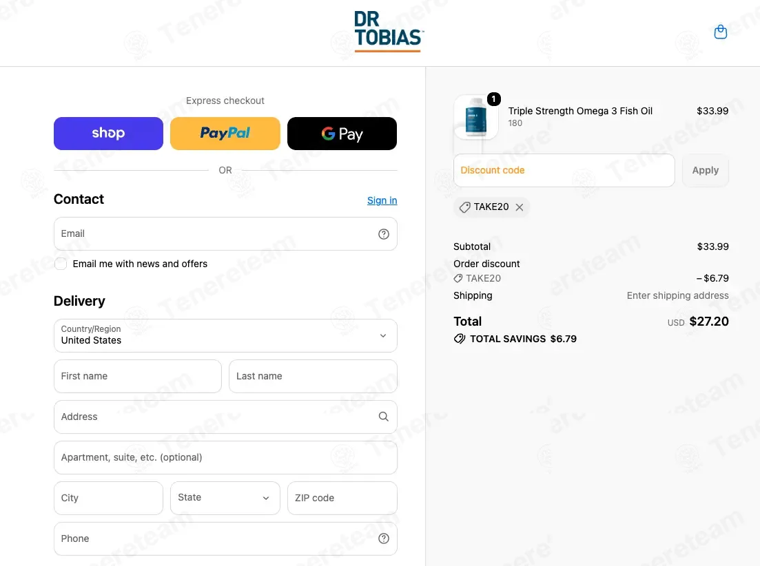 Dr. Tobias coupon code: 20% off with TAKE20. Tested and valid as 1 month ago.