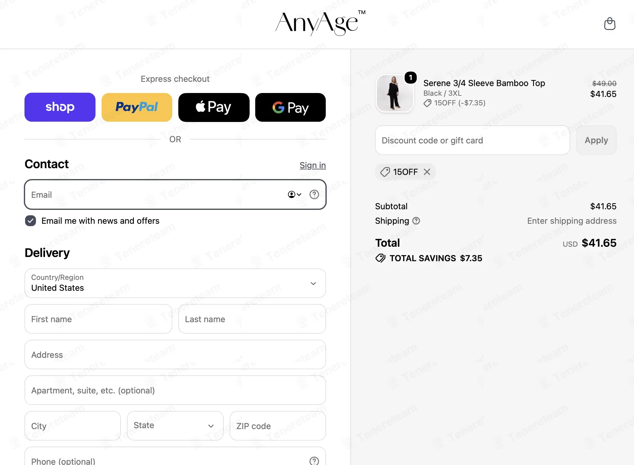 Any Age Activewear coupon code: 15% off with 15OFF. Tested and valid as 2 weeks ago.