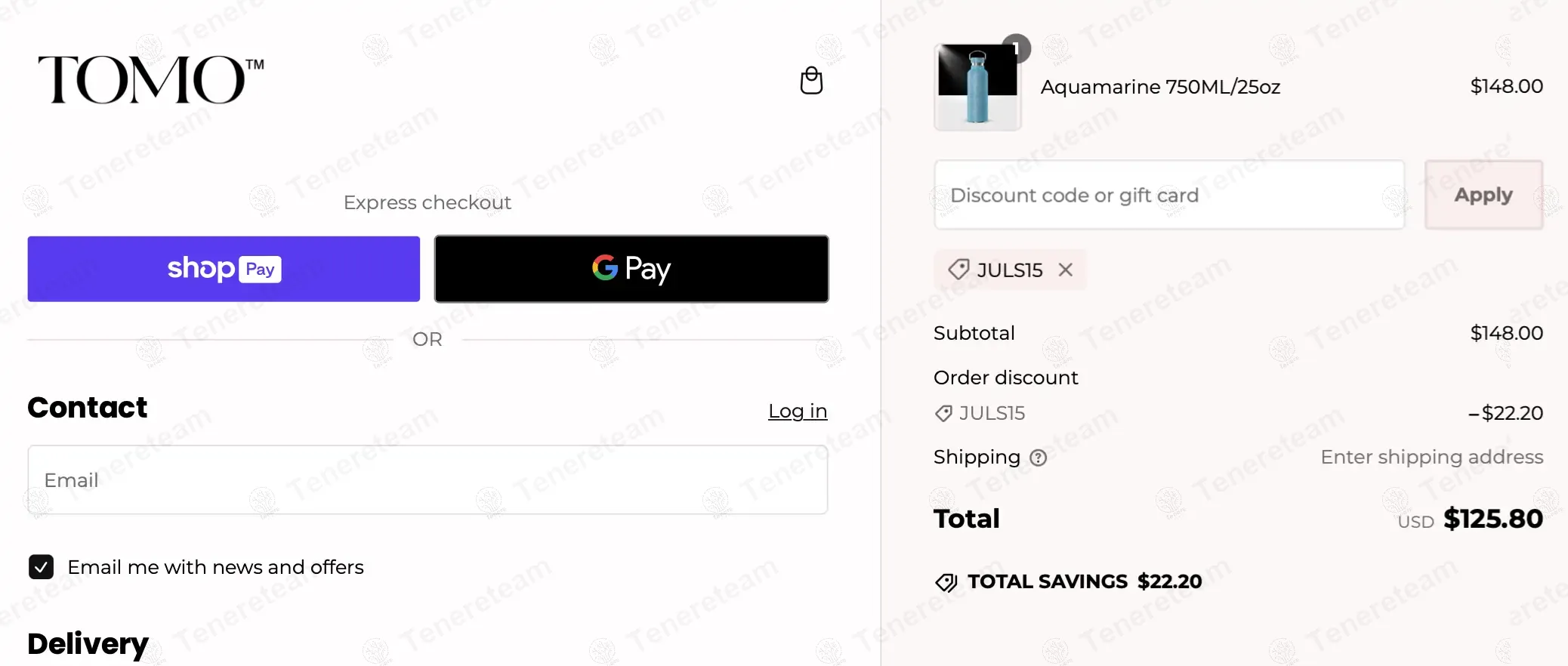 Tomo Bottle apply coupon code