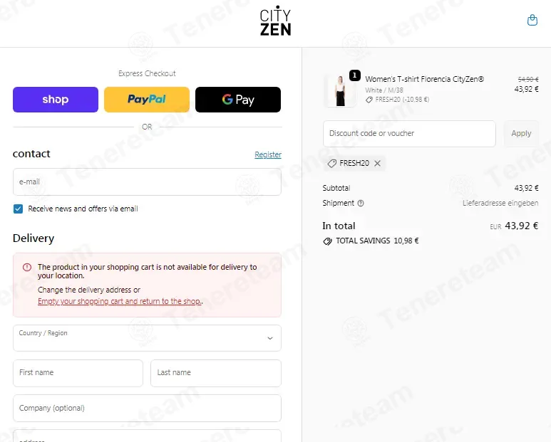 Cityzen Wear DE coupon code: 20% off with FRESH20. Tested and valid as 10 months ago.