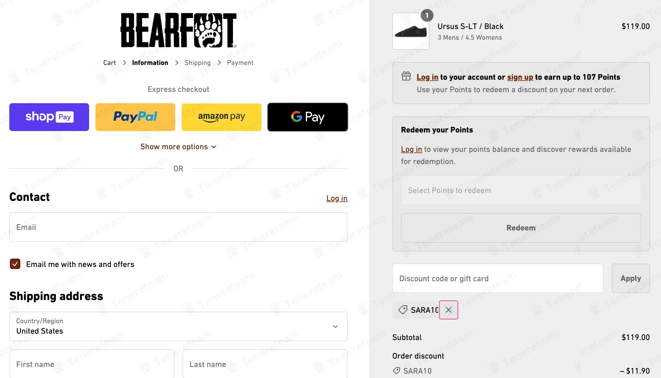 Bearfoot Store coupon code: 10% off with SARA10. Tested and valid as 1 year ago.