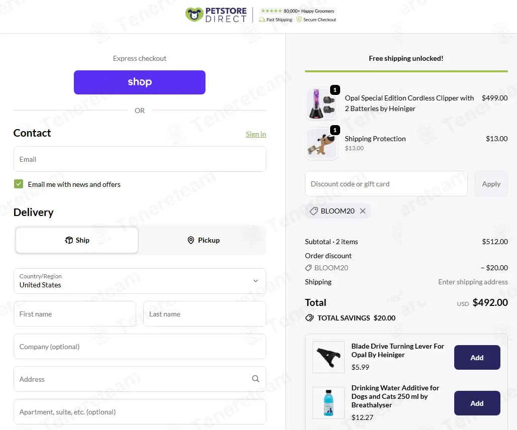 Pet Store Direct coupon code: $20 off with BLOOM20. Tested and valid as 4 weeks ago.
