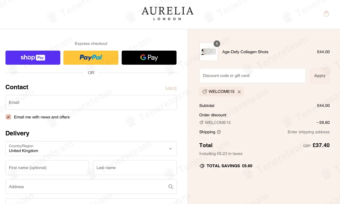 Aurelia London coupon code: 15% off with WELCOME15. Tested and valid as 1 year ago.