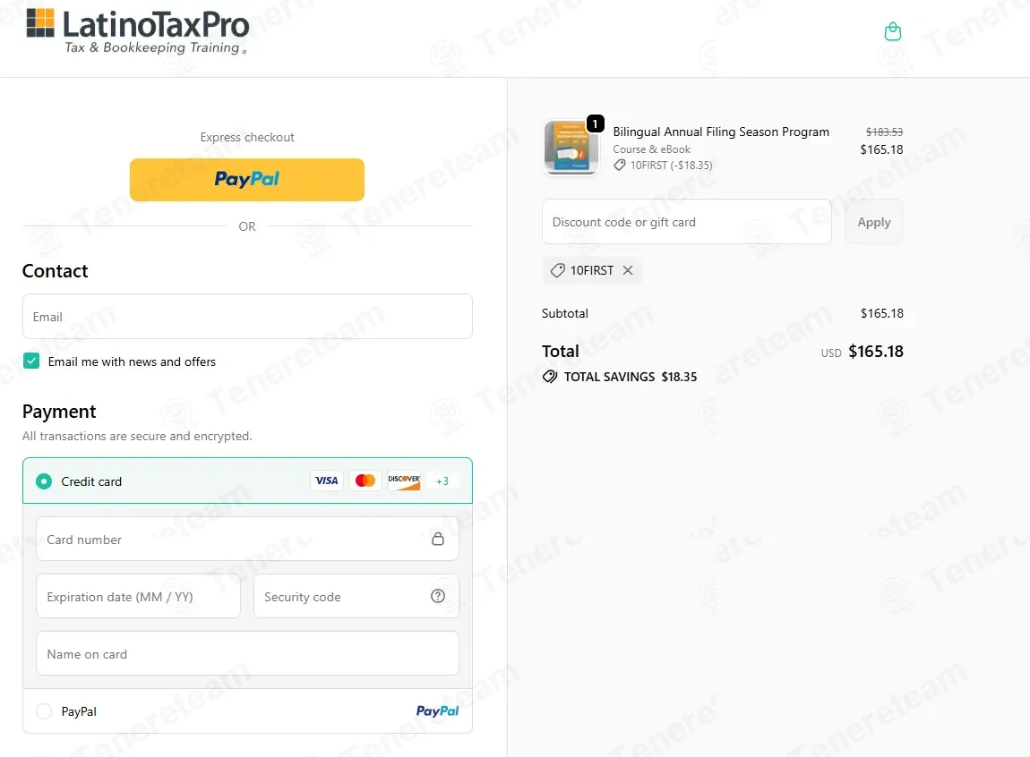 Latino Tax Pro coupon code: 10% off with 10FIRST. Tested and valid as 1 month ago.