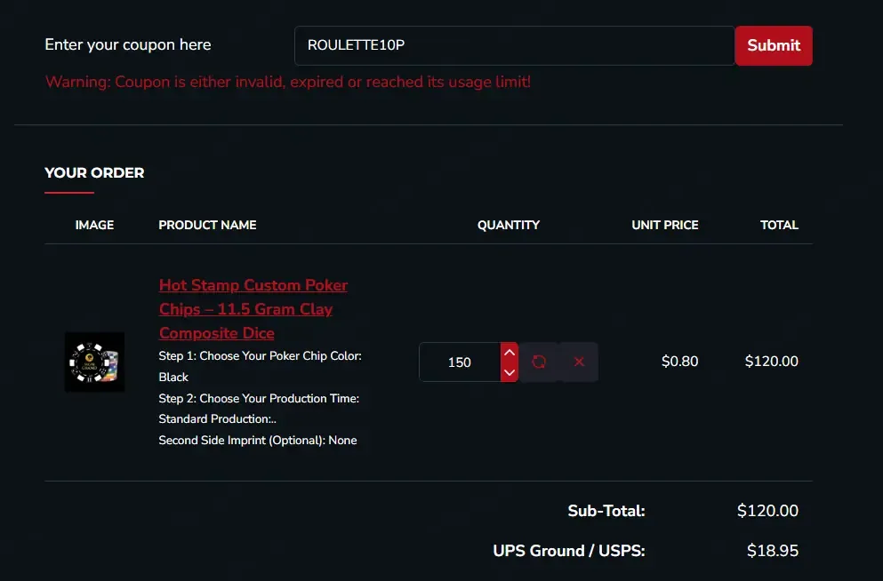 Custom Made Casino coupon code: 10% off with ROULETTE10P. Tested and valid as 2 months ago.