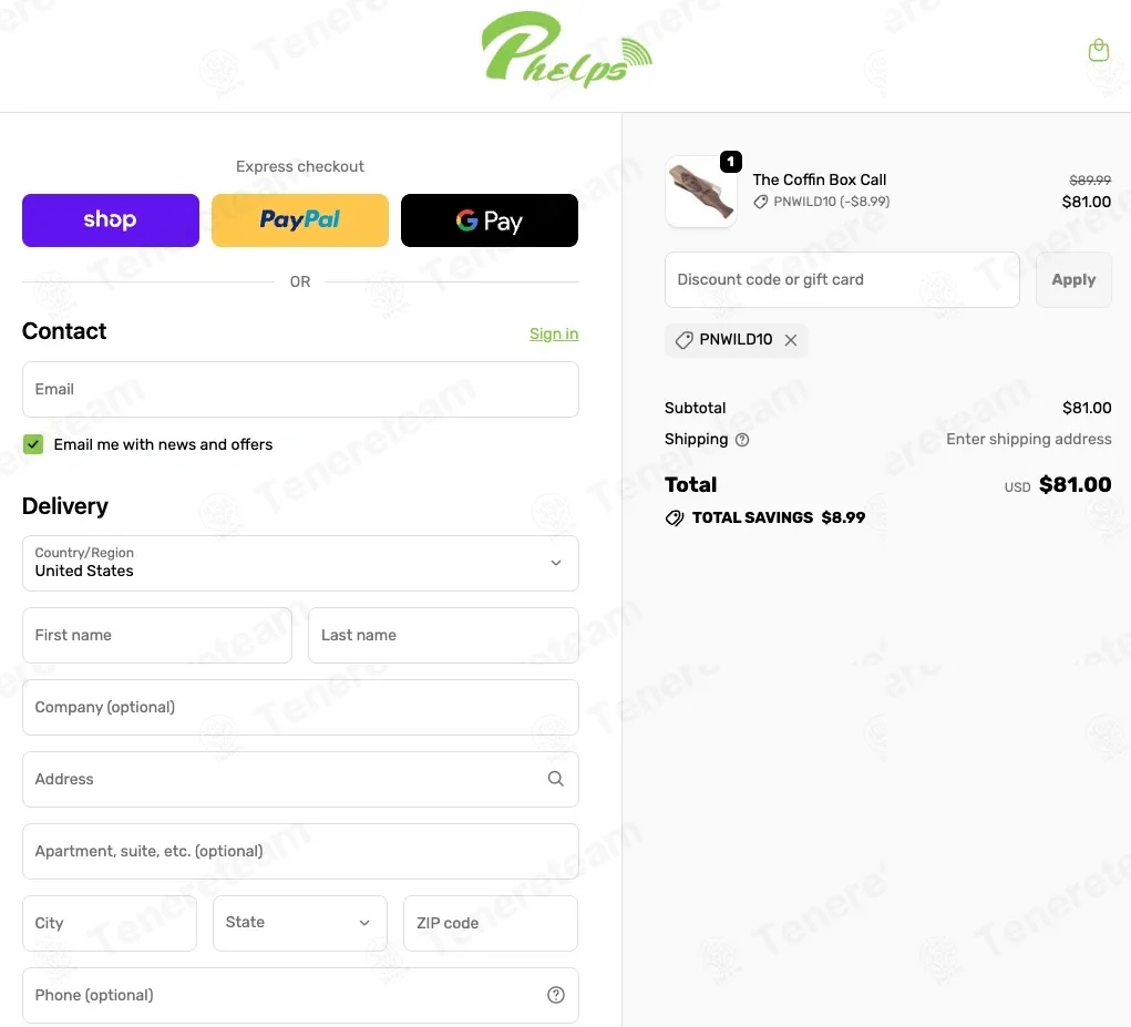 Phelps Game Calls coupon code: 10% off with PNWILD10. Tested and valid as 4 weeks ago.