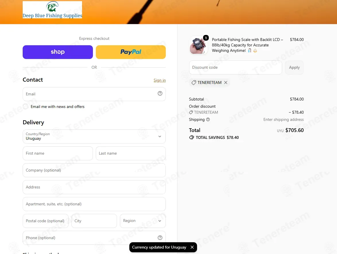 Deep Blue Fishing Supplies coupon code: 10% off with TENERETEAM. Tested and valid as 2 weeks ago.