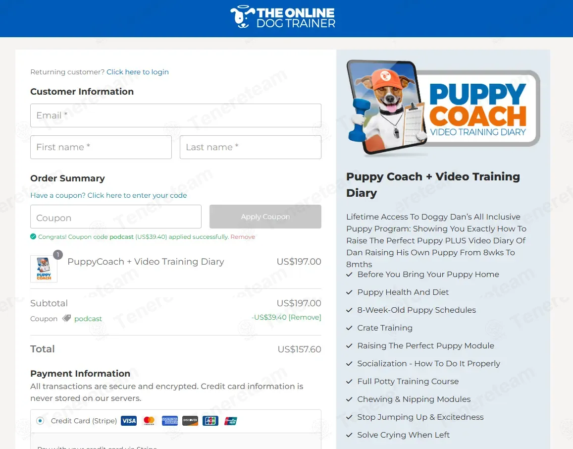 The Online Dog Trainer coupon code: 20% off with PODCAST. Tested and valid as 4 weeks ago.