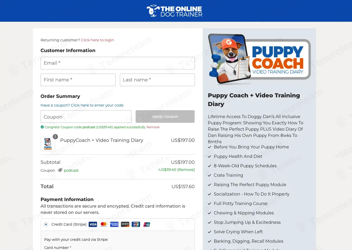 The Online Dog Trainer coupon code: 20% off with PODCAST. Tested and valid as 4 weeks ago.