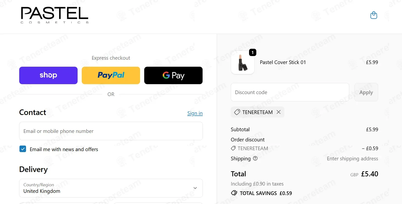 Pastel Cosmetics UK coupon code: 10% off with TENERETEAM. Tested and valid as 2 months ago.
