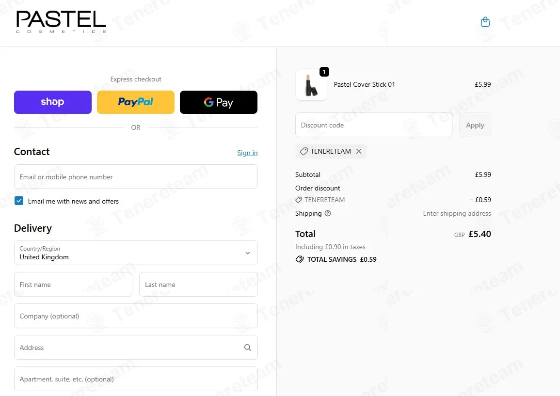 Pastel Cosmetics UK coupon code: 10% off with TENERETEAM. Tested and valid as 2 months ago.