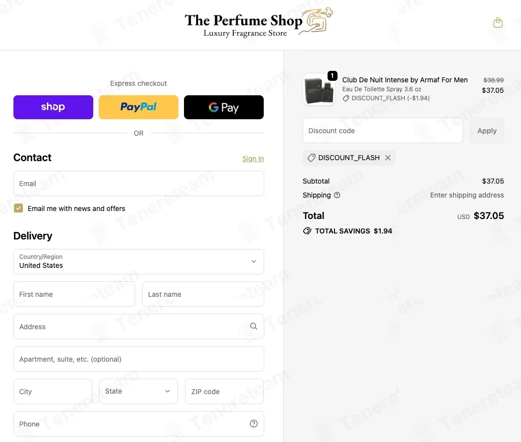 The Perfume Shop USA coupon code: 5% off with DISCOUNT_FLASH. Tested and valid as 4 months ago.