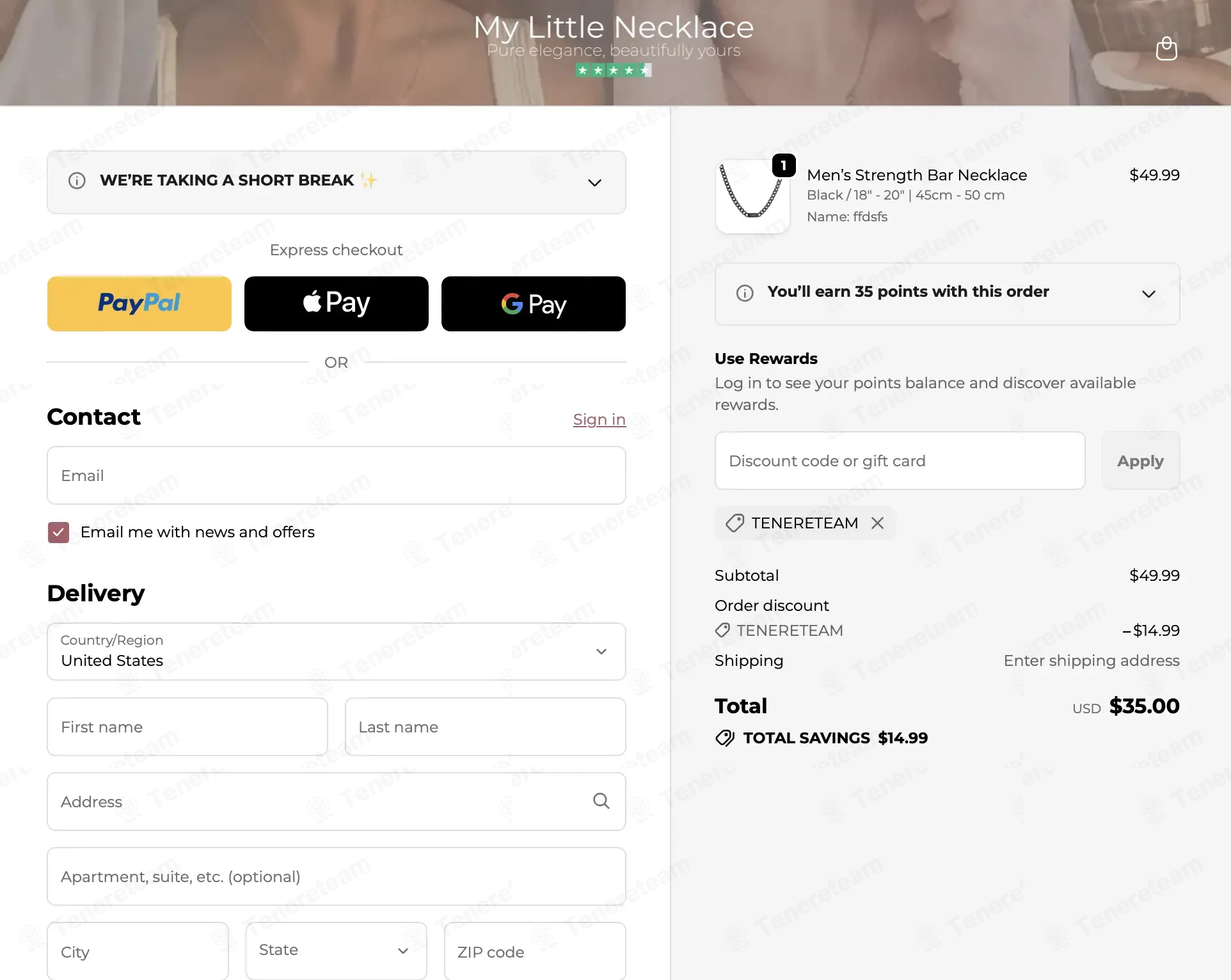 My Little Necklace coupon code: 30% off with TENERETEAM. Tested and valid as 4 months ago.