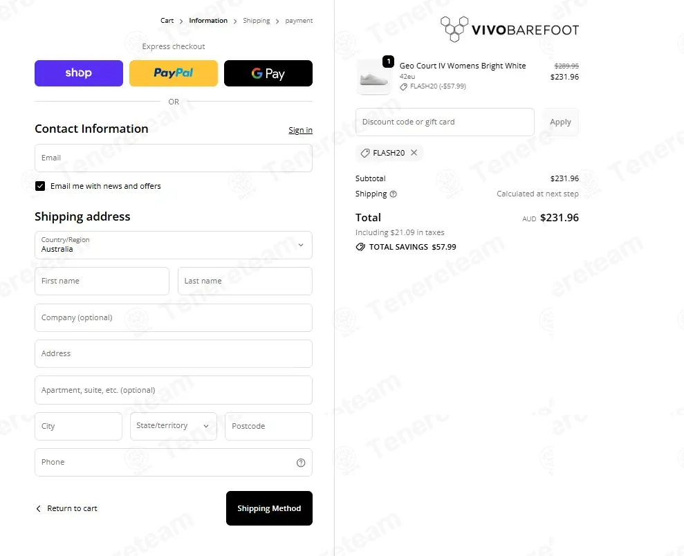 Vivobarefoot AU coupon code: 20% off with FLASH20. Tested and valid as 2 weeks ago.