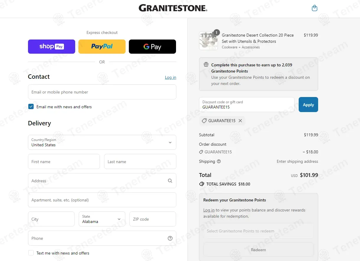GraniteStone coupon code: 15% off with GUARANTEE15. Tested and valid as 11 months ago.