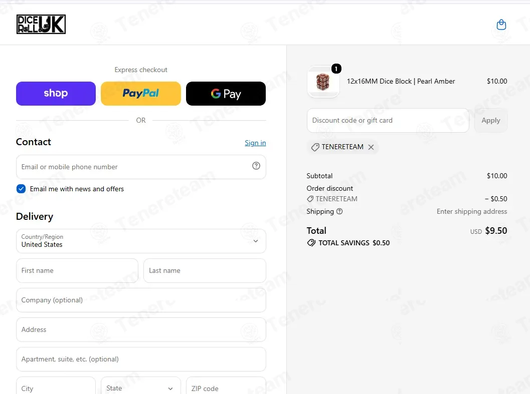 DiceRoll UK coupon code: 5% off with TENERETEAM. Tested and valid as 1 month ago.