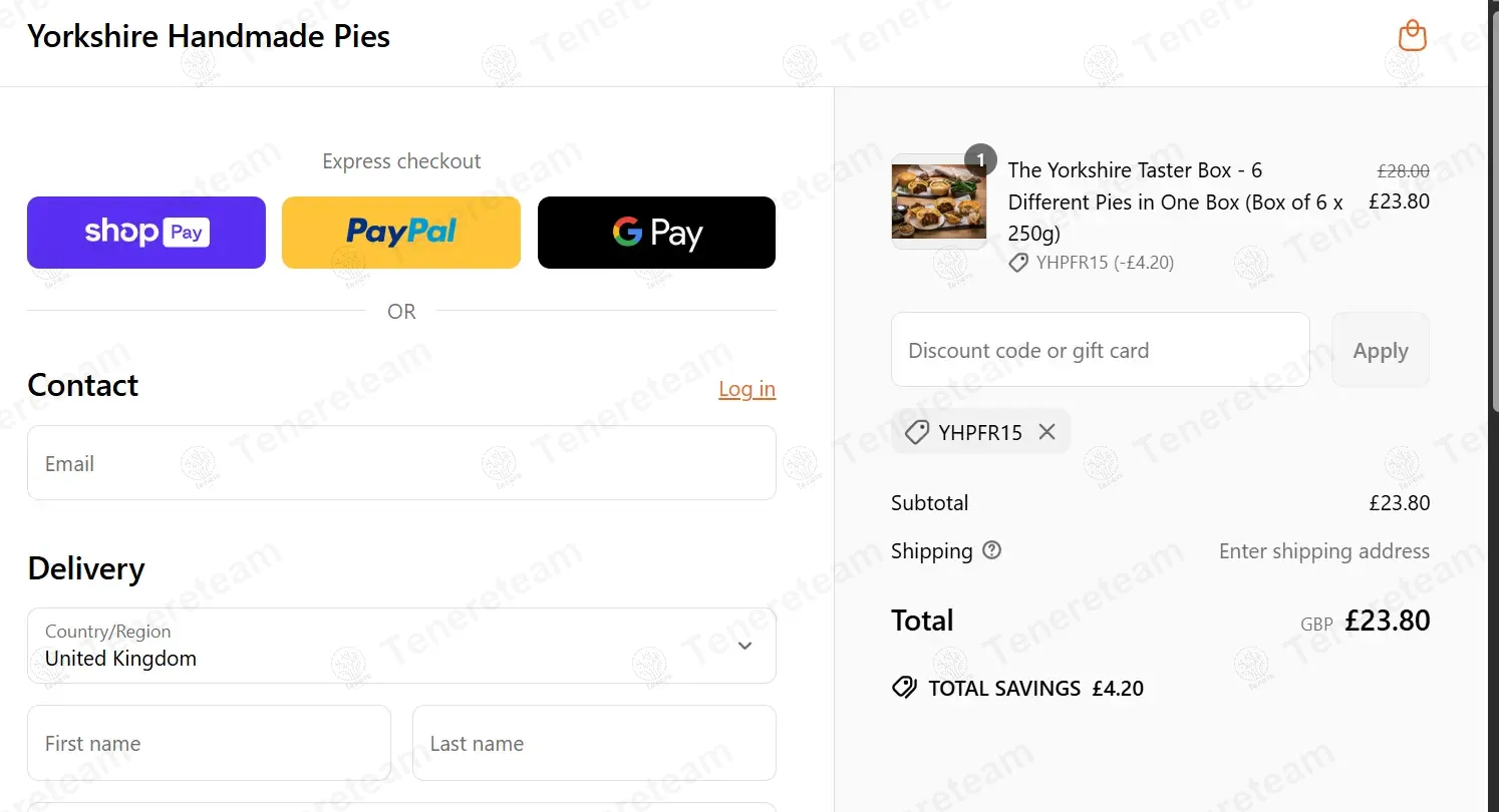 Yorkshire Handmade Pies apply coupon code