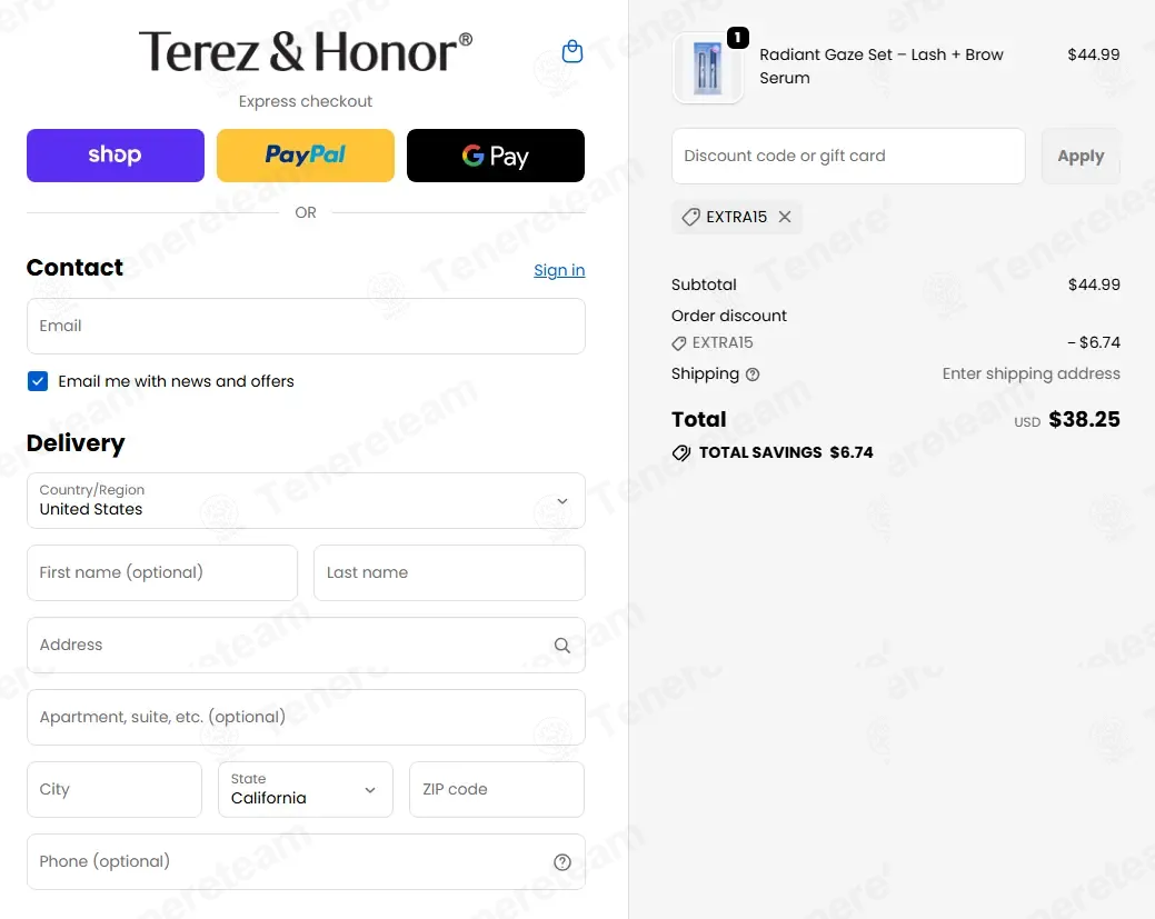 Terez & Honor coupon code: 15% off with EXTRA15. Tested and valid as 2 weeks ago.