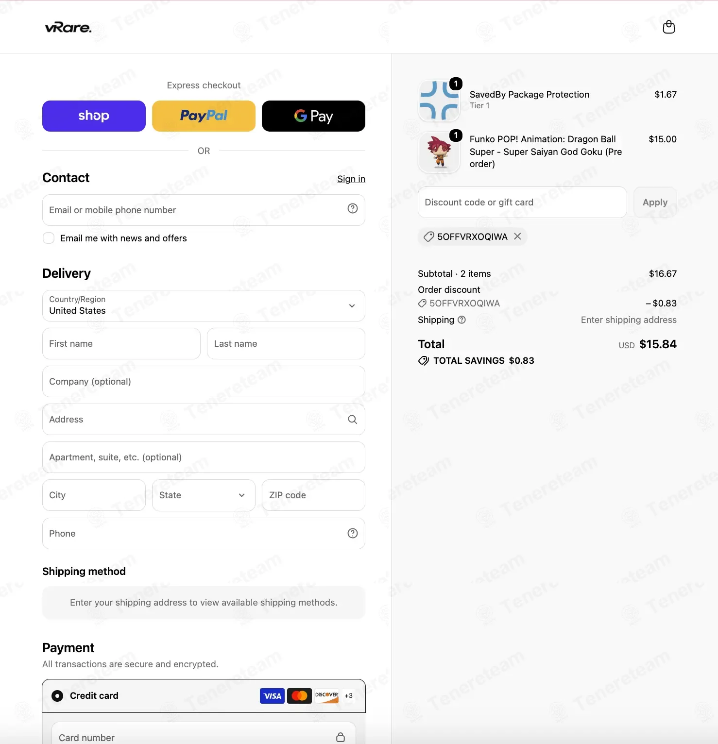 vRare apply coupon code