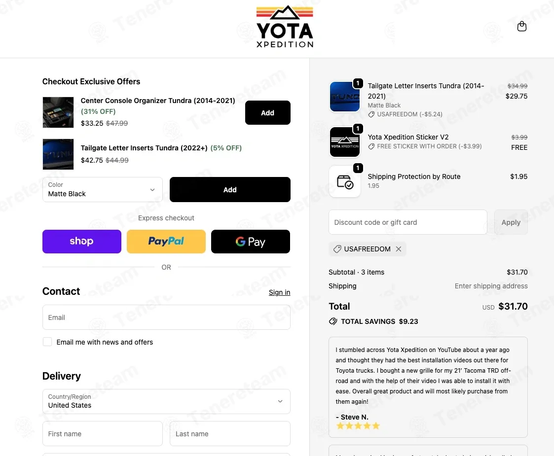 Yota Xpedition coupon code: 15% off with USAFREEDOM. Tested and valid as 8 months ago.