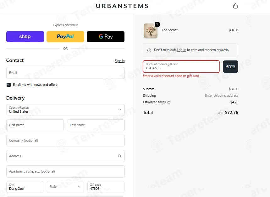 Urban Stems coupon code: 15% off with TEXTUS15. Tested and valid as 1 month ago.