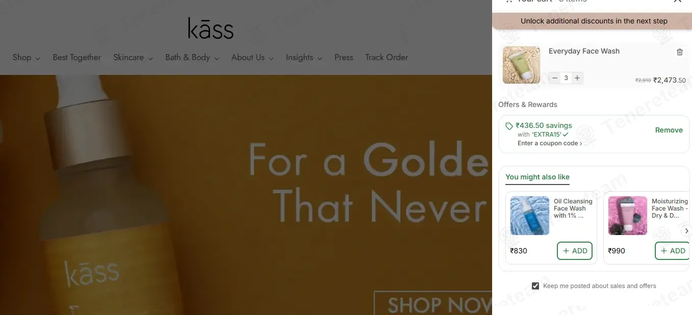 Kass Care coupon code: 15% off with EXTRA15. Tested and valid as 9 months ago.