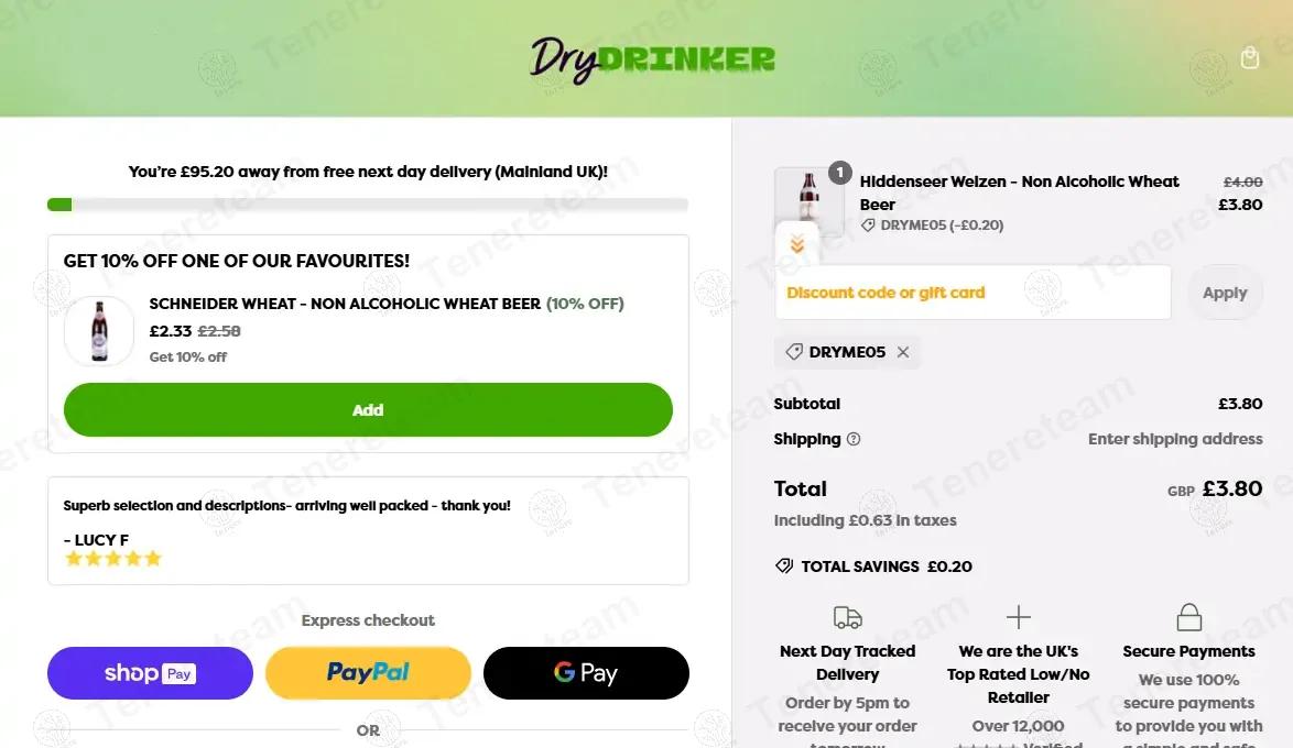 Dry Drinker coupon code: 5% off with DRYME05. Tested and valid as 1 year ago.