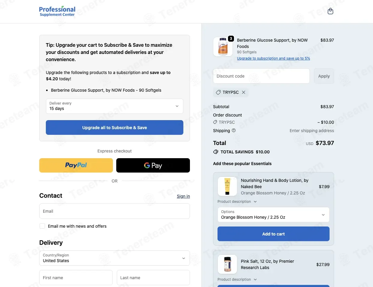 Professional Supplement Center coupon code: $10 off with TRYPSC. Tested and valid as 3 weeks ago.