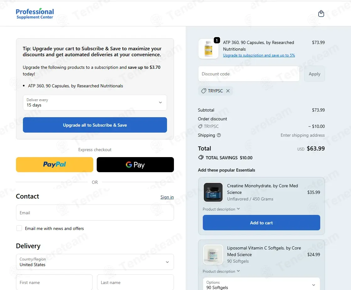 Professional Supplement Center coupon code: $10 off with TRYPSC. Tested and valid as 3 weeks ago.