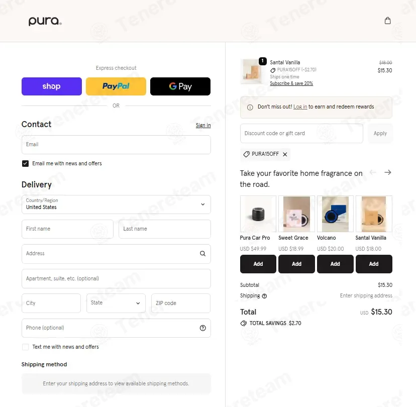 Pura coupon code: 15% off with PURA15OFF. Tested and valid as 2 weeks ago.