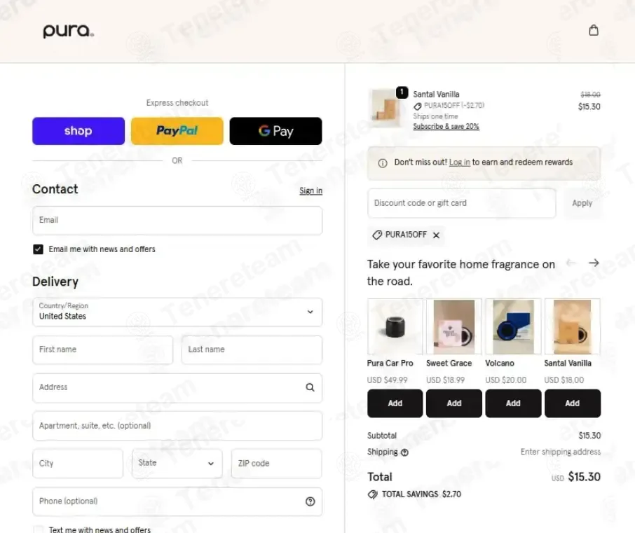 Pura coupon code: 15% off with PURA15OFF. Tested and valid as 2 weeks ago.
