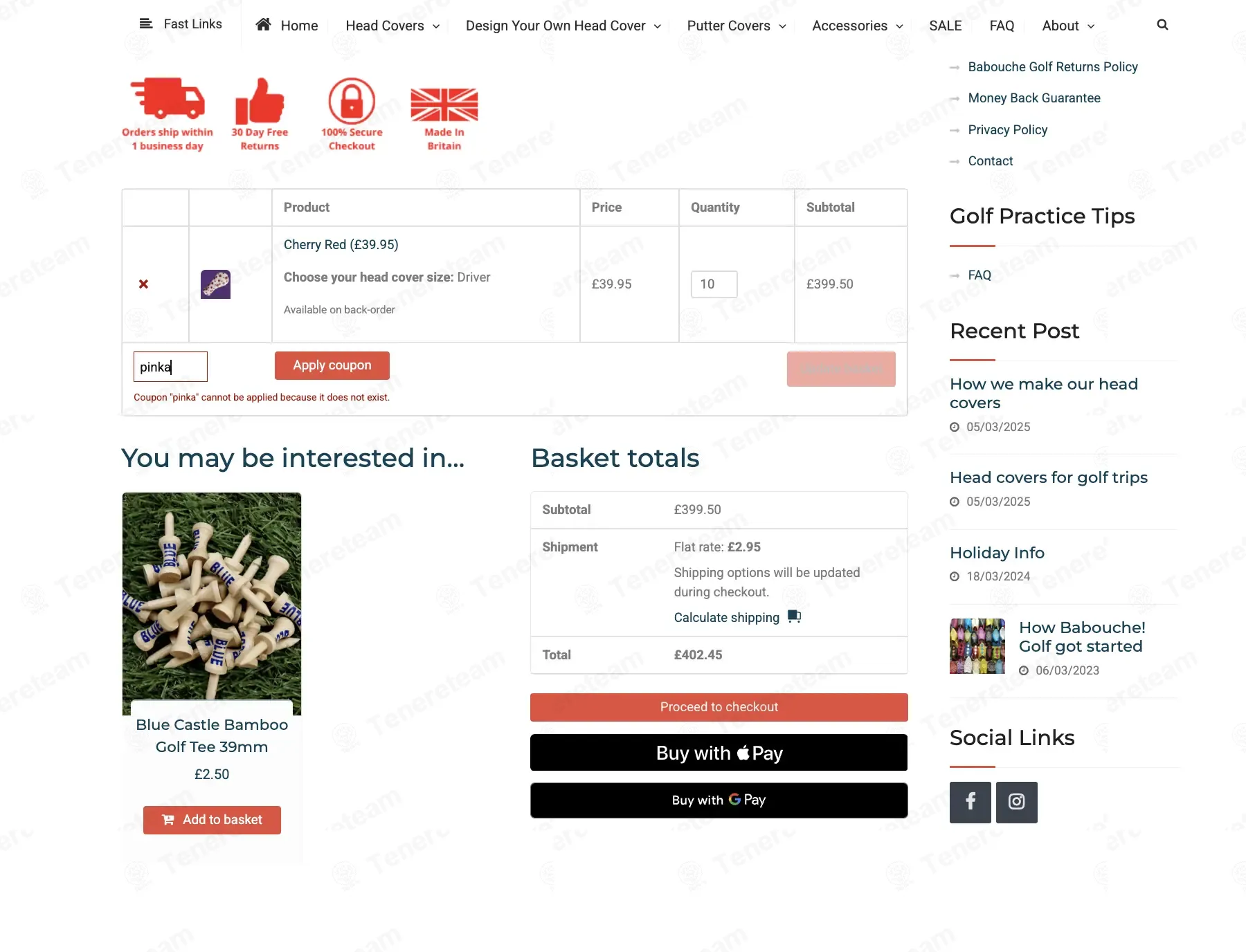 Babouche Golf coupon code: 15% off with pinka. Tested and valid as 1 month ago.