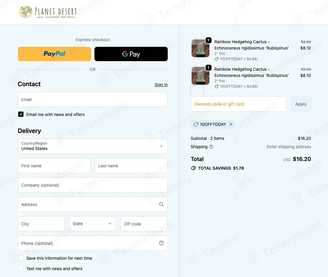 Planet Desert coupon code: 10% off with 10OFFTODAY. Tested and valid as 1 month ago.