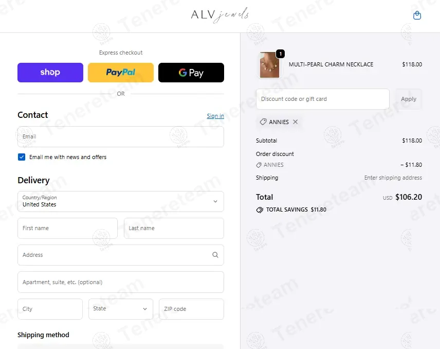 Alv Jewels coupon code: 10% off with ANNIES. Tested and valid as 9 months ago.