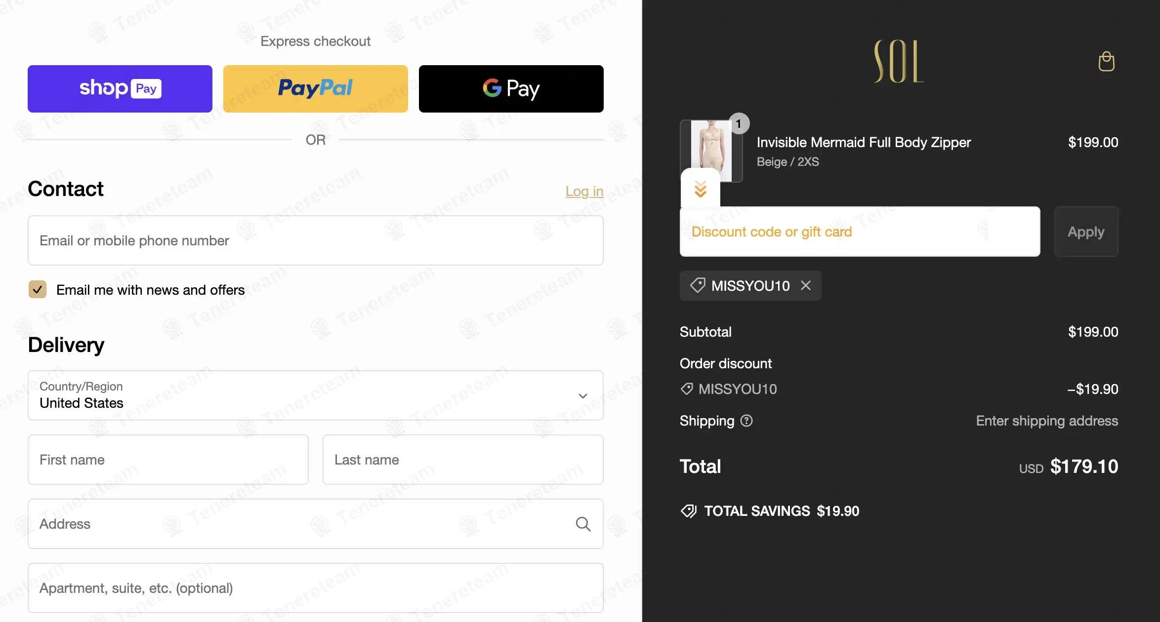 Sol Beauty And Care coupon code: 10% off with MISSYOU10. Tested and valid as 10 months ago.