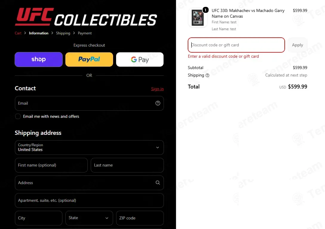 UFC Collectibles coupon code re-checked and confirmed working at checkout