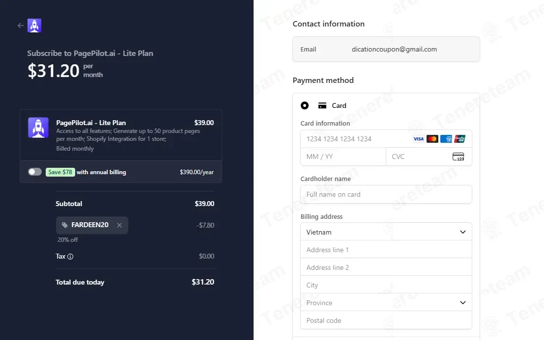 Page Pilot apply coupon code