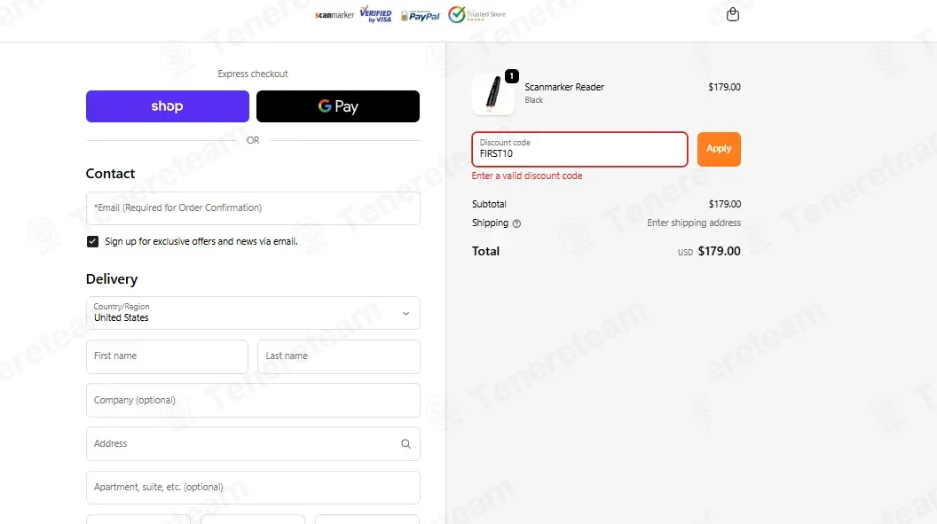 Scanmarker coupon code: 10% off with FIRST10. Tested and valid as 4 months ago.