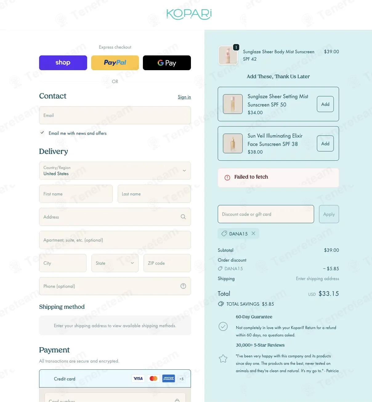 Kopari coupon code: 15% off with DANA15. Tested and valid as 2 months ago.