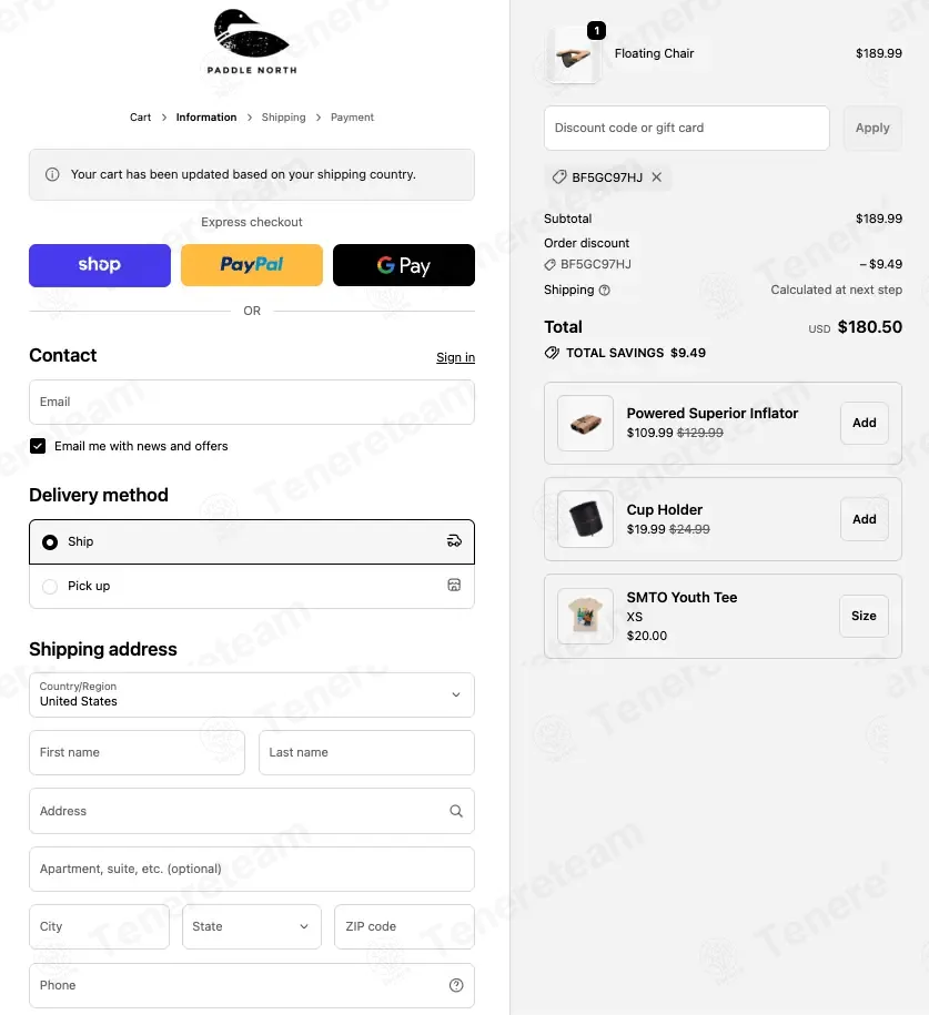 Paddle North coupon code: 5% off with BF5GC97HJ. Tested and valid as 7 months ago.
