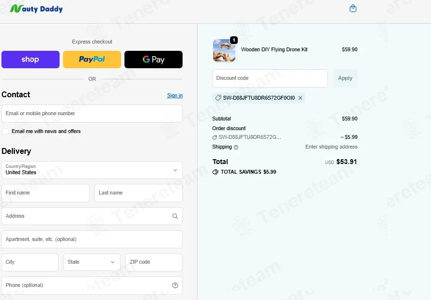 Nauty Daddy Toy coupon code: 10% off with SW-D88JFTU8DR6S72GF0OI0. Tested and valid as 2 months ago.